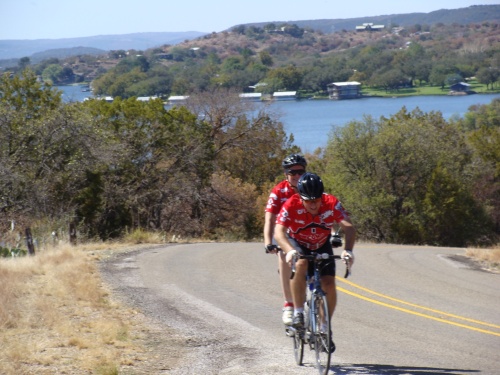 cycling, tandem bike, Pat Peterson, Beth Peterson, Inks Lake, Texas Park Road 4